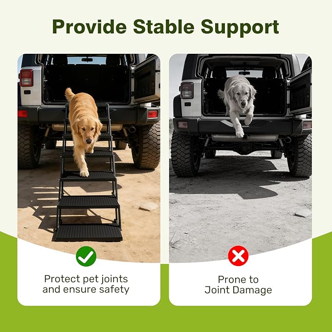 Foldable Dog Car Steps - Upgraded Non-Slip Pet Stairs for Large Dogs, Portable Metal Frame Dog Ramps for High SUV, Truck and Cars, Lightweight Pet Ladder with High Load-Bearing Capacity (7 Steps)