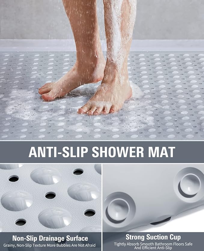 Yolife Extra Large TPE Shower Mat, 47.2" L x 31.5" W Anti Slip Bath Mat with Drain Holes and Suction Cups, Large Size Mat More Suitable for Shower Stall, No Odor, Heavy Mat