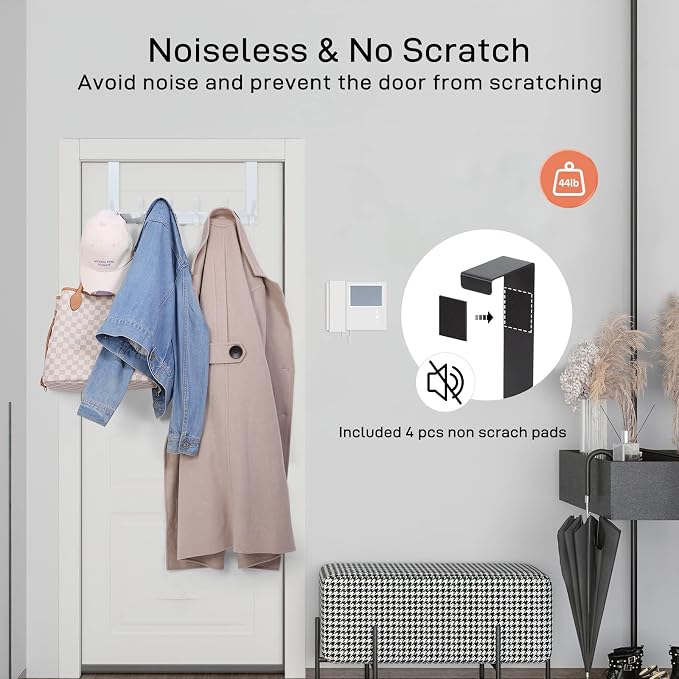 Optish Over The Door Hooks, Door Hanger Hooks for Hanging, Over The Doors Towel Racks for Bathroom with 12 Coat Hook, Coat Rack Bathroom Accessories（1 Pack, White）