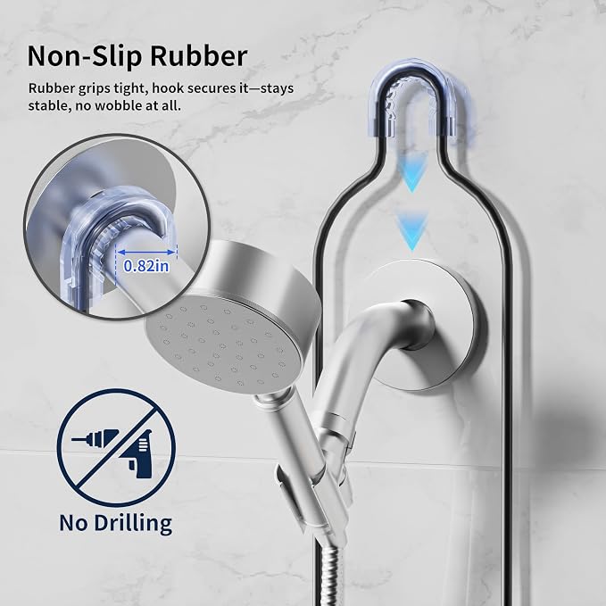 Shower Caddy Hanging with Door Hook - Split Design for Handheld Showerheads, Rustproof Over The Showerheads Bathroom Organizer with Hooks Soap and Toothbrush Holder, Bathroom Accessories Black