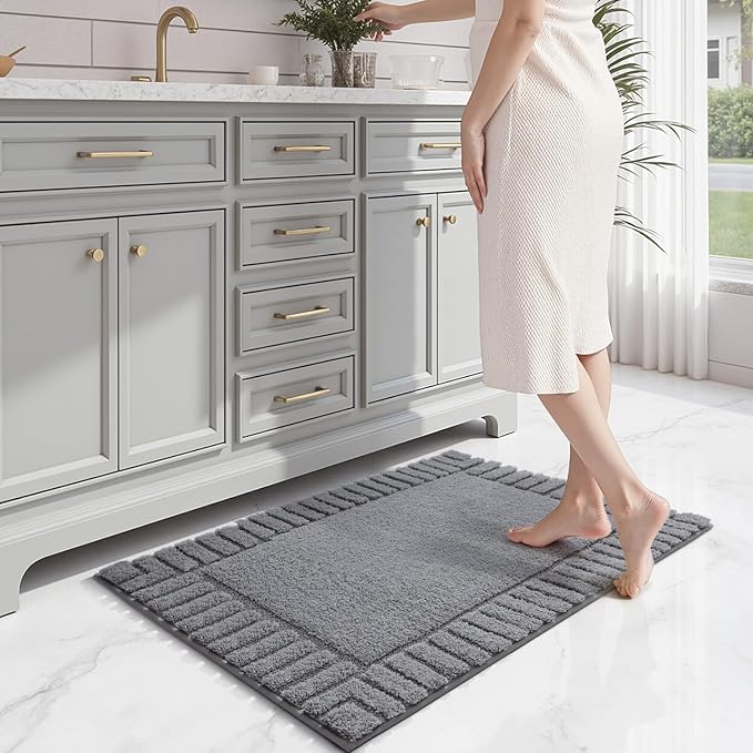 LUMI Bathroom Rugs Non Slip with Rubber Backing, Extra Soft Plush Microfiber Bath Rug Absorbent, Machine Washable Bath Mat Quick Dry for Tub, Shower, Hotel, Dark Grey, 24"x36"