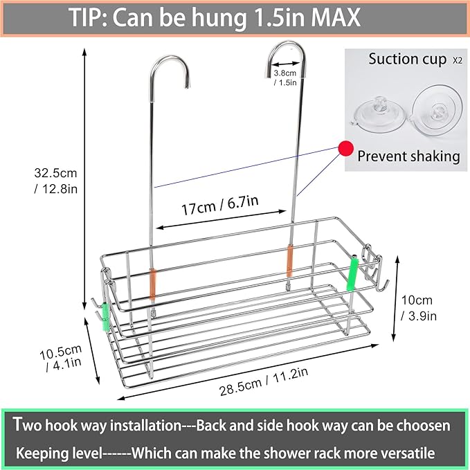 Shower Caddy Hanging Shower Rack SUS304 Stainless Steel Hanging Shower Orangizer with Hooks Over The Door, Shampoo Basket Storage (Single-Layer)