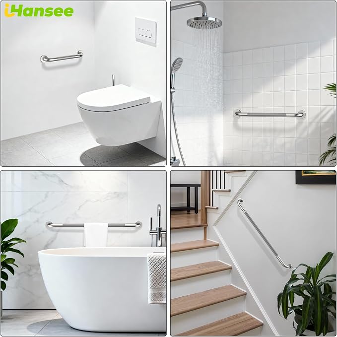 Brushed Nickel Grab Bar 16/24/36/40 Inch Bundle, iHansee Set of 4 Bathroom Grab Bars w/Anti-Slip Knurled Grip, Stainless Steel Safety Handrail for Home & Commercial, Wall Mounted Handicap Shower Bars