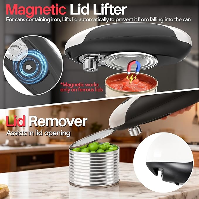 YARRAMATE Electric Can Opener, One Touch Rechargeable Automatic Can Openers for Kitchen Fits All Cans Sizes - Smooth Edge, Hands-Free for Seniors | With Storage Bag, Portable for Travel