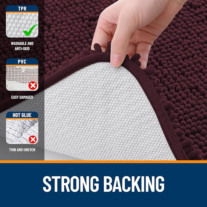OLANLY Bathroom Runner Rugs 59x24, Soft Absorbent Chenille Bath Rugs, Rubber Backing Quick Dry, Machine Washable Long Bath Mats for Bathroom Floor, Tub and Shower, Home Decor Accessories, Black Cherry