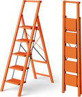 HillhutApex 5 Step Foldable Aluminum Step Ladder with Handgrip, Anti-Slip Pedal, 330 lbs Capacity, Lightweight & Portable for Home, Kitchen, Office, Garage (Orange)