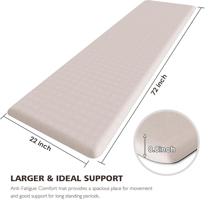HappyTrends Kitchen Floor Mat - 4/5 Inch Thick Anti-Fatigue Kitchen Rug,Waterproof Non-Slip Kitchen Mats and Rugs Heavy Duty Ergonomic Comfort Rug for Kitchen,Office,Sink,Laundry,(22"x72", Khaki)