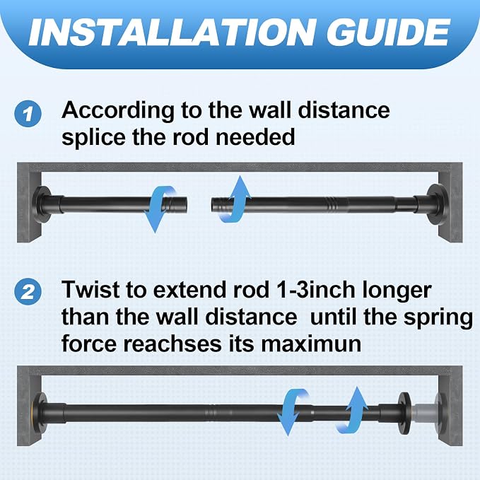 CorkLatta 2 Pack Black Shower Curtain Rod 31 to 43 Inch,1 Inch Diameter Adjustable Spring Tension Stainless Steel Telescopic Rod,Easy Install,No Rust