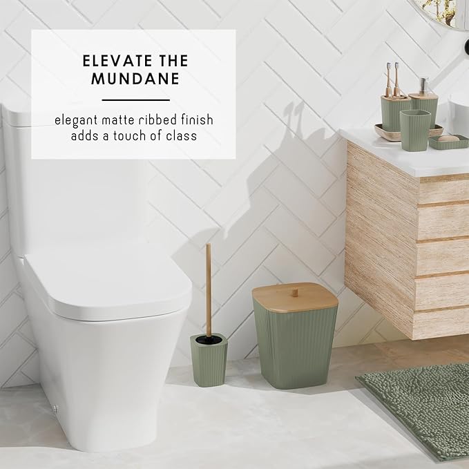 Clara Clark Bathroom Accessories Set - Bathroom Set, Bathroom Sets with Shower Curtain and Rugs, Shower Curtain Set with Trah Can - Sage Green - 22PC