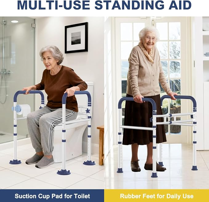 Toilet Safety Rails for Seniors, Adjustable Height & Width Toilet Rails, 350 lb Toilet Handles for Elderly and Disabled, Foldable Toilet Safety Frame, Toilet Bars Fit Any Toilets
