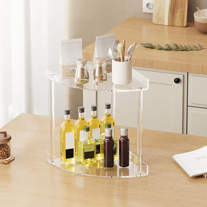Bathroom Counter Organizer Countertop 2 Tier Storage Acrylic Corner Makeup Organizer for Makeup, Perfume, Vanity, Spice Rack, Bathroom Sink, Coffee Station(Clear)