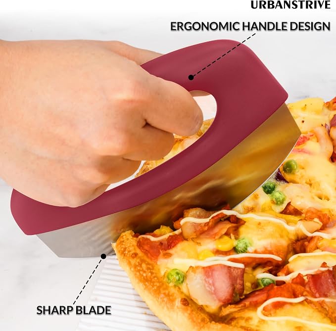 Urbanstrive Heavy Duty Stainless Steel Pizza Cutter with Cover, Super Sharp Blade Pizza Knife Pizza Cutter Rocker, Perfect Kitchen Gadgets for Pizza Cutting Home Essentials (Red)