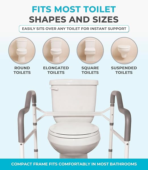 Stander Wonder Toilet Safety Rails for Seniors, Adjustable Detachable Toilet Frame with Padded Handles for Elderly Adults, Foldable Handicap Support Rail with Footrest, Fits Any Toilets