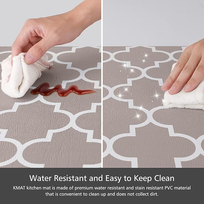 KMAT Kitchen Mat [2 PCS] Cushioned Anti-Fatigue Area Rug Sets, Waterproof Non-Slip Kitchen Mats and Rugs Heavy Duty PVC Ergonomic Comfort Foam Rug for Kitchen, Floor Home, Office, Sink, Khaki