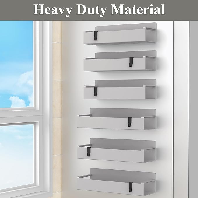 HuggieGems 6 Pack Magnetic Spice Rack Organizer for Refrigerator and Oven, Light Grey Fridge Organizers and Storage for Kitchen