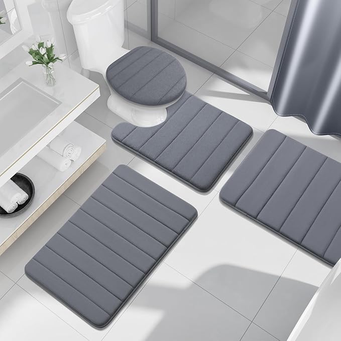 Buganda Memory Foam U-Shaped Contour Toilet Rugs, Non Slip Absorbent, Thick Soft Washable Bathroom Mat, Floor Carpet Bath Rugs Mat for Toilet Base (24" x 24", Dark Grey)