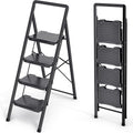 KINGRACK 4 Step Folding Ladder - Steel Step Stool with Handrail, Wide Pedal, 800 lbs Capacity – Foldable Heavy Duty Ladder for Home, Kitchen – Black