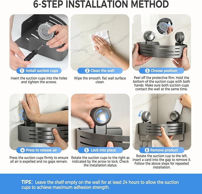 Lekesky Corner Shower Caddy Suction Cups, No Drilling Bathroom Shower Shelf | Aluminum, Rustproof, Suction Cup Can Remove and Reposition, Can hold up to 22 pounds, Also Can hold large shampoo bottles
