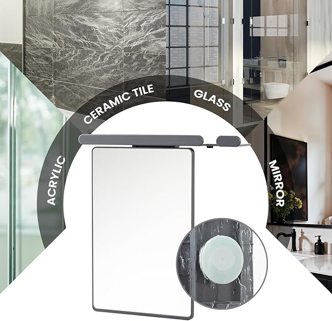 TAILI Shower Mirror Fogless for Shaving with Razor Holder, Anti-Fog with Powerful Suction Wall Mounted for Bathroom, Makeup Shave Mirror for Men & Women, Shatterproof & Removable, Grey