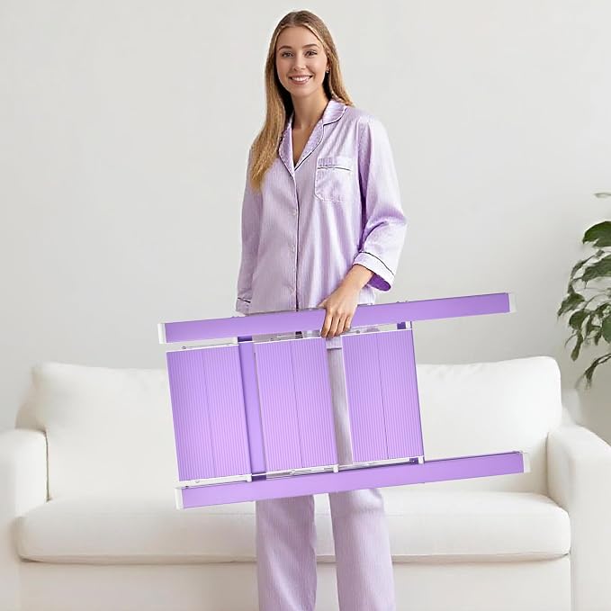 3 Step Lightweight Folding Ladder for Home, 330lbs Aluminum Step Ladder Anti-Slip for Kitchen, Step Stool Foldable Adults for Closet, 330lbs - Purple