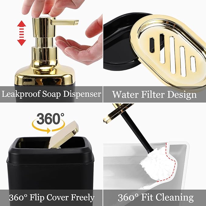 XLHOMO Bathroom Accessories Set - 26PCS Black Bathroom Set, Bathroom Accessory Set with Shower Curtain and Rugs and Bathtub Mats for Home