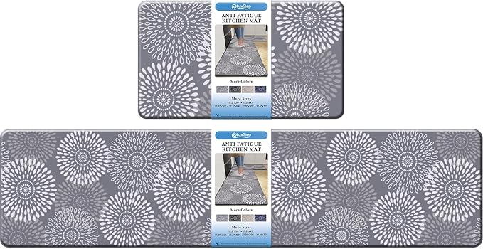 LuxStep Kitchen Mat Cushioned Rugs Anti-Fatigue Mats for Kitchen Floor,Waterproof Non-Slip Mats and Rugs Set for Office,Floor,Laundry 17.3"×30"+17.3"×70",Grey