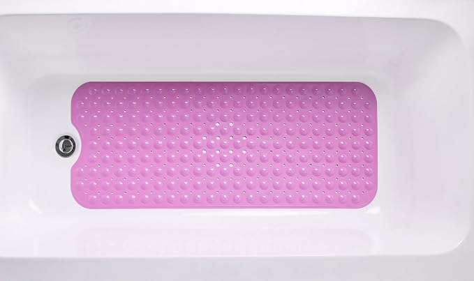 Extra-Long Non-Slip Bathtub & Shower Mat 39”x16” (Smooth/Non-Textured Tubs Only) Safe, Clean, Machine-Washable, Superior Grip&Drainage, Vinyl, Opaque Pink