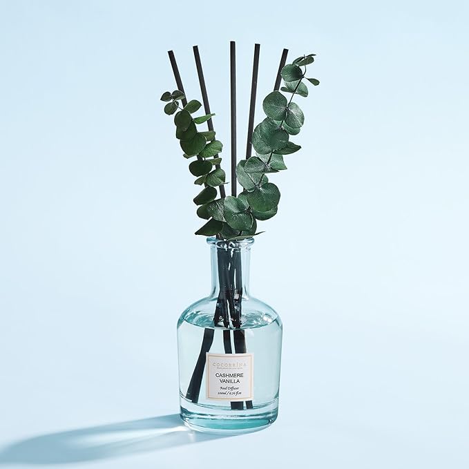 COCORRÍNA Cashmere Vanilla Reed Diffuser – 6.76 oz Essential Oil with 8 Reeds & Real Eucalyptus Sticks, Home Fragrance for Bedroom or Bathroom Décor