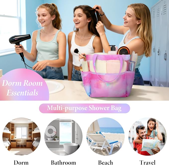 Attmu Mesh Shower Caddy Portable, Quick Dry Hanging Shower Tote Bag for College Dorm Room Essentials, Large Capacity Caddy Dorm for Bathroom Gym Swimming