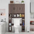Over The Toilet Storage Cabinet, Farmhouse Toilet Cabinet Rack with 3 Barn Doors, Space Saving Bathroom Organizer with Shelves, Toilet Paper Holder and Towel Rack for Bathroom,Restroom, Espresso