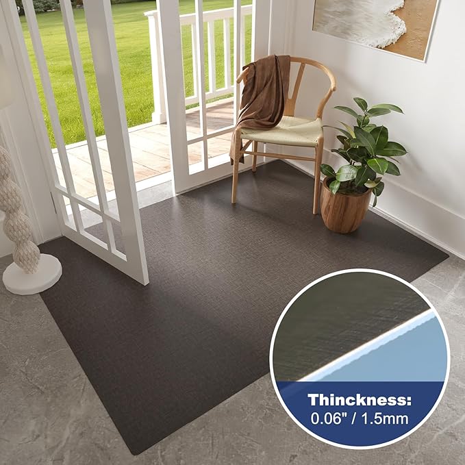 SALLOUS 5’x6’ Plastic Floor Mat for Home, Waterproof & Non Slip Area Rug for Living Room Kitchen, Heavy Duty Vinyl Floor Protector Mat for Dining Table, Odor Resistant Indoor Outdoor Mat, Dark Gray