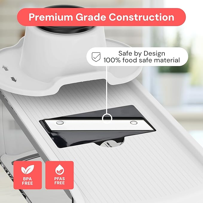 Fullstar Mandoline Slicer for Kitchen, Fruit Cutter, Cheese Grater, Cucumber Slicer, Julienne Peeler, Food Cutter & Kitchen Gadgets & Gifts with Safety Glove (9 in 1, White)