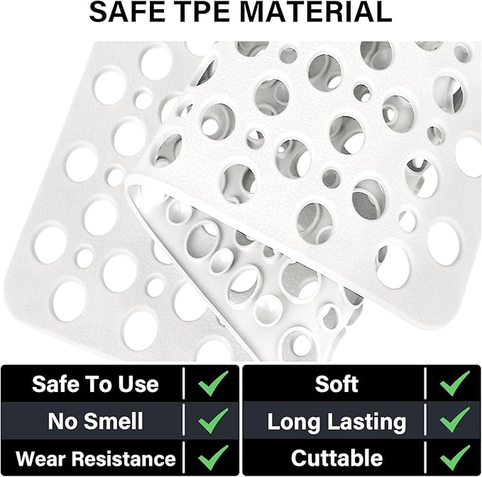 Non Slip Shower Mat: 47 X 32 Inch Large Shower Mats for Inside Shower - Soft TPE Anti Slip Long Shower Floor Mat with Large Drain Holes and Suction Cups