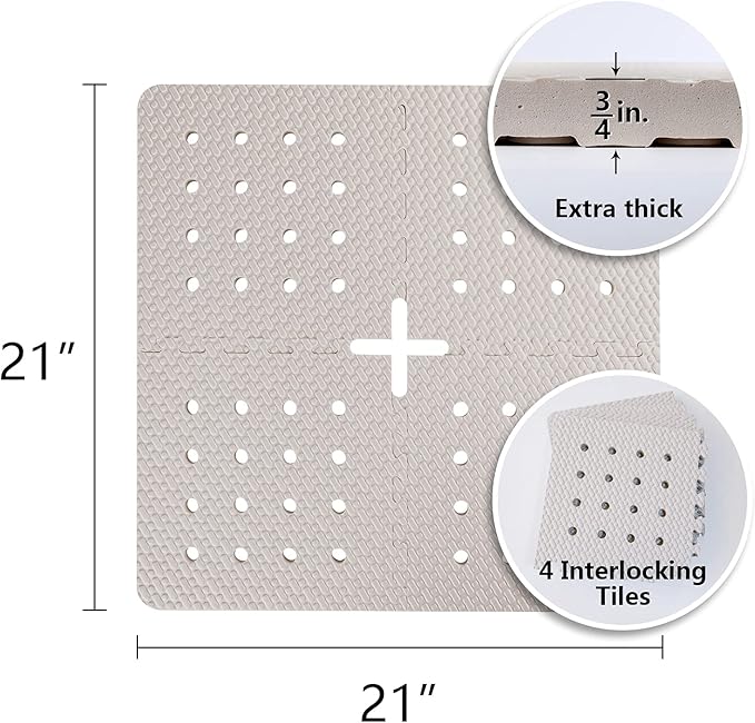 BOWERBIRD Original Anti-Fatigue Shower Stall Mat - Extra Thick and Soft Foam Material Comfortably Cushions Your Feet - Square - 4 Interlocking Tiles