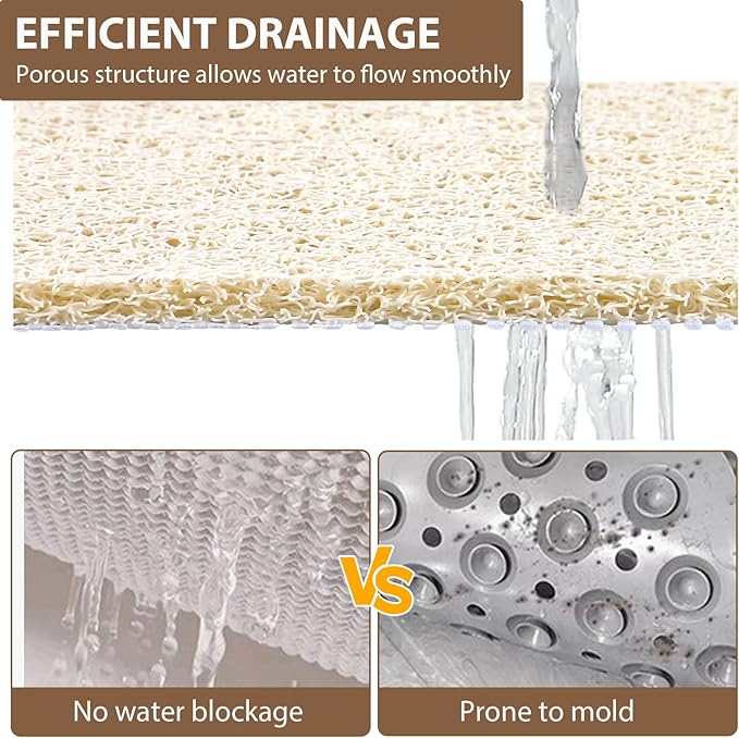 Shower Mat Non Slip: 36 x 24 Inch Extra Large Shower Mats for Inside Shower with Drain Hole - Soft PVC Loofah Anti Slip Shower Stall Mat for Walk-in Shower and Bathroom, Quick Drying