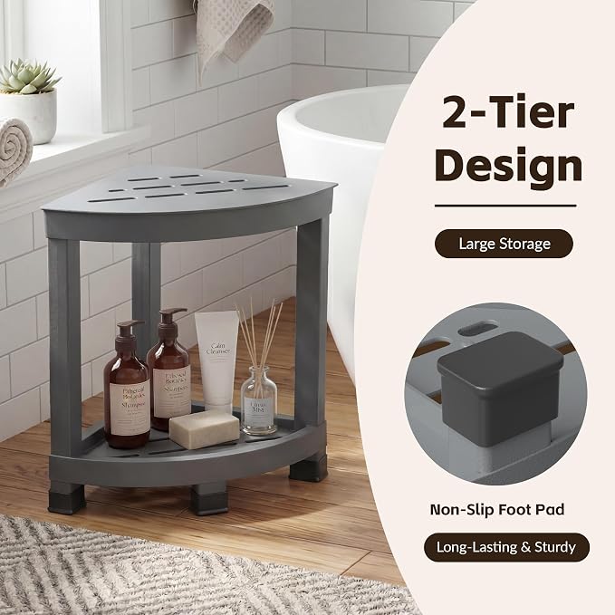 Shower Stool for Inside Shower, Small Bathroom Stool with Storage Shelf, Waterproof Corner Shower Organizer, Non-Slip Bath Stool for Adults, Multi-Purpose Side Table for Home