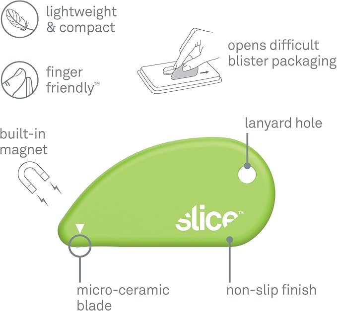 Slice Micro Safety Cutter | Safe Ceramic Box Cutter Lasting 11x Longer than Metal | Keychain Box Opener | 48 Pack | Green