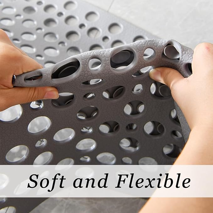 Tiamo Non Slip Large Shower Mat 35.4"*23.6", TPE Bath Mats for Inside Outside Shower,Extra Large Bathtub Mat with Suction Cups and Big Drain Holes