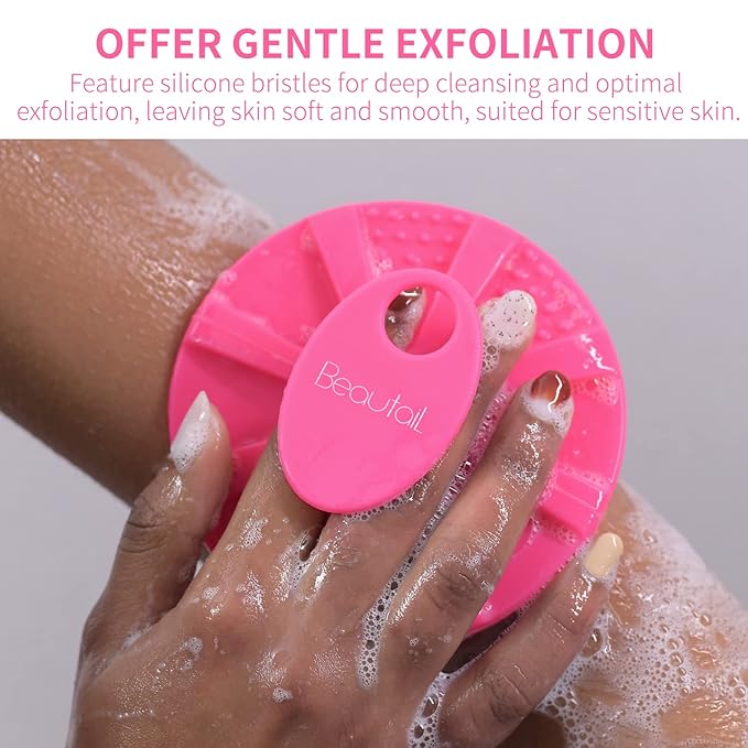 Silicone Body Scrubber, BEAUTAIL Shower Bath Scrubber, More Hygienic Than Traditional Loofah, Lather Nicely, Long Lasting, Gentle Exfoliating Brush for Women Men Baby Sensitive Skin, 1 Pack, Rose