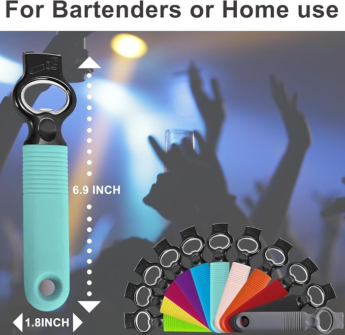 Soda Can Opener and Beer Bottle Opener Bartender with 4.2" Long Silicone Handle, Pop Top Can Tab Opener for Long Nails, Bottle Opener for Arthritic Hand and Seniors 1*Aqua blue1*Pink