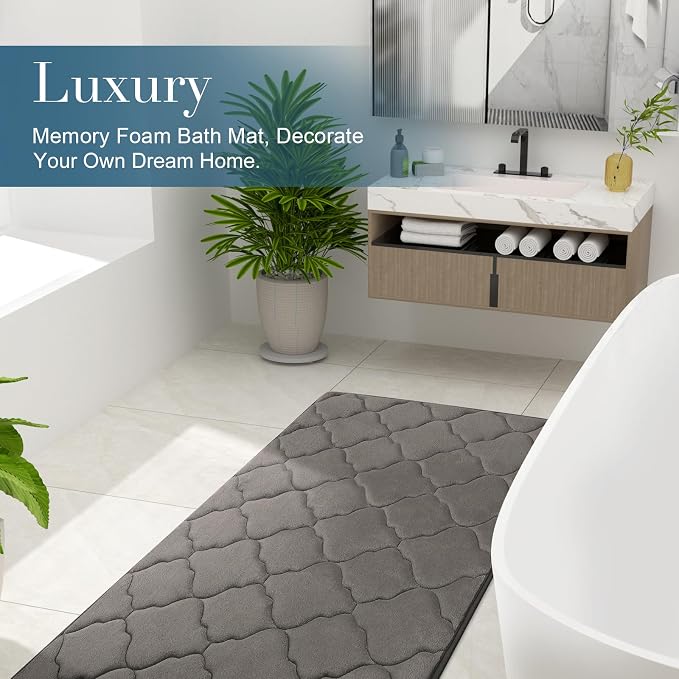 OLANLY Memory Foam Bath Mat Rug 36x24, Ultra Soft and Absorbent Bathroom Rugs, Non-Slip, Comfortable, Machine Washable Bath Carpet for Bathroom Floor, Tub, Shower and Home Decor Accessories, Taupe