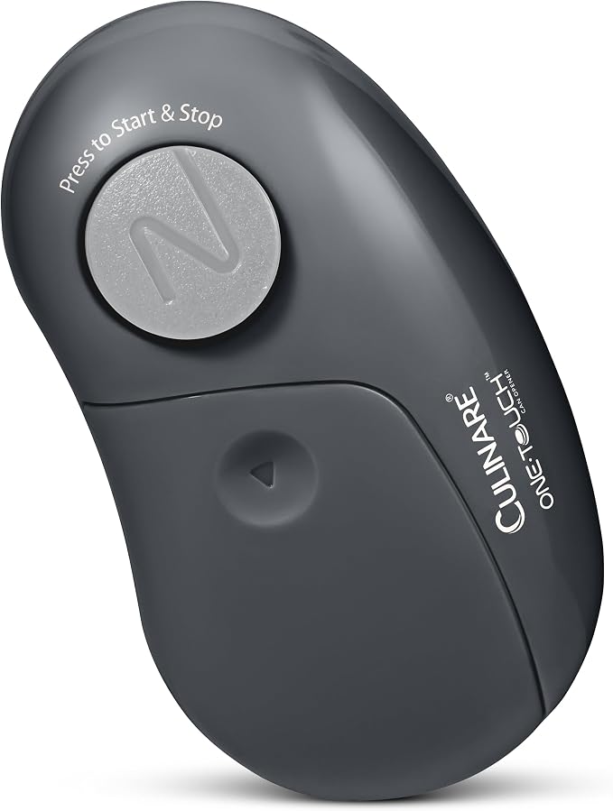 Culinare One Touch Electronic Tin Opener, Grey, Plastic/Stainless Steel, Automatic Can Opener, Battery Operated/Hands-Free Use/Magnetic Lid Removal, Batteries Not Included