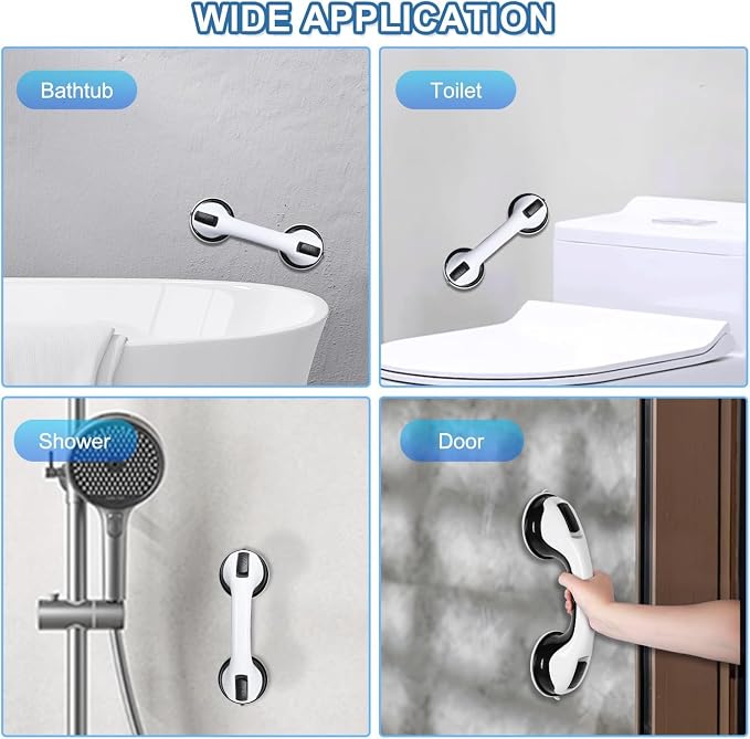 Grab Bars for Bathtubs and Showers, 2 Pack Shower Handle 12 Inch Strong Suction Shower Bar, Safety Bars for Shower Chair, Bathroom Grab Bar for Senior Black White