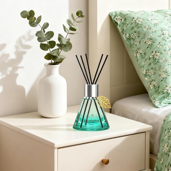 Azulfra Reed Diffuser Set, Eucalyptus Scented Diffuser for Home, Home Fragrance Scent Essential Oil Stick Diffuser for Room Shelf Decor, 3.4 oz
