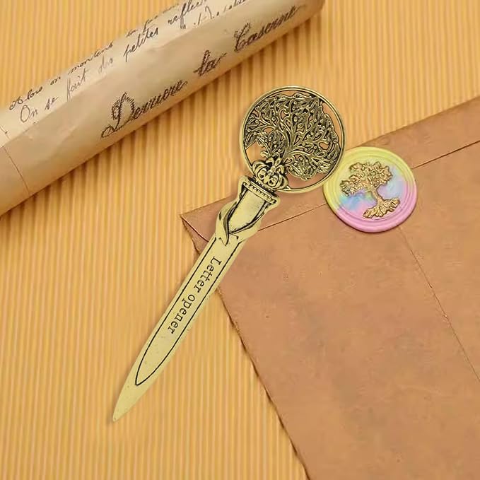 Honbay 2PCS Antique Letter Opener Knife Letter Opening Tool Zinc Alloy Envelope Slitter Metal Envelope Opener Sword Envelope Open Tool Mail Opener for School Home Office Mail Supplies (Gold)