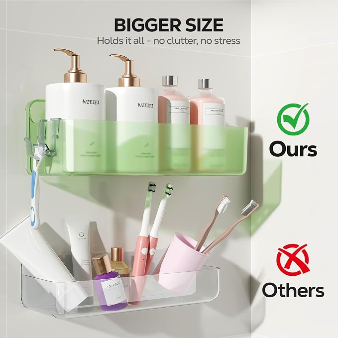 Nieifi Adhesive Wall Shelf, Shower Shelves, Shower Organizer for Bathroom Organization (Green-Clear, 5 pieces)