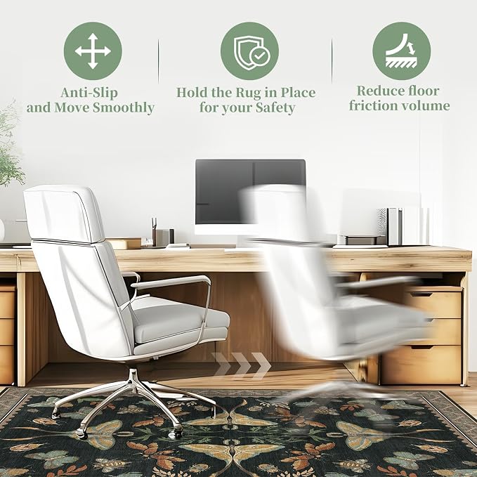 Office Chair Mat for Hardwood Floor & Tile Floor,48"X 60" Heavy Duty Desk Chair Mat for Hard Floors, Under Desk Rug for Rolling Computer Chair,Anti Slip,Low Pile Carpet Floor-Colorful Insects