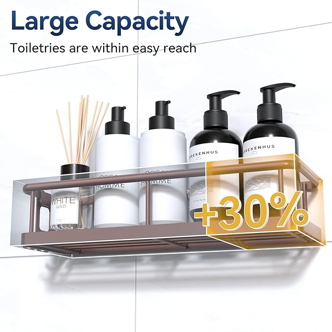 YASONIC Shower Caddy Adhesive, Rustproof Shower Organizer with Soap Holder, Large Capacity Shower Shelves for Inside Shower, No Drilling Bathroom Organizers and Storage for Home Decor（3 Pack Bronze）
