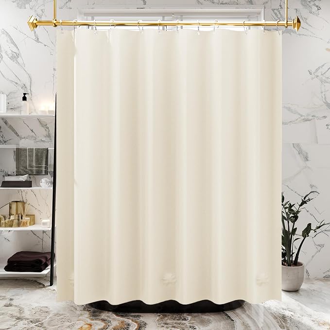 AmazerBath Plastic Shower Curtain Liner, 72 x 78 Inches PEVA Beige Shower Curtain with Heavy Duty Clear Stones and Grommet Holes, Waterproof Thick Bathroom Plastic Shower Curtains