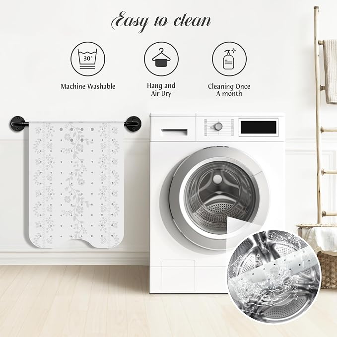 SHUCHING White Bath Mat for Tub Non Slip for Women-40 X 16 Inch, Flower Non Slip Bathtub Mat for Adults & Elderly Mold Free, Long Shower Mat for Inside Shower with Suction Cup, Machine Washable